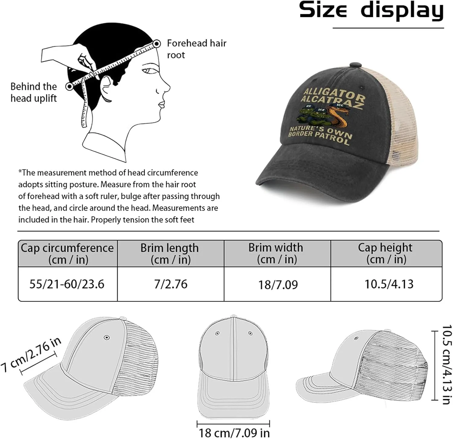 Alligator Alcatraz Nature??s Own Border Patrol Trucker Hats Funny Cap for