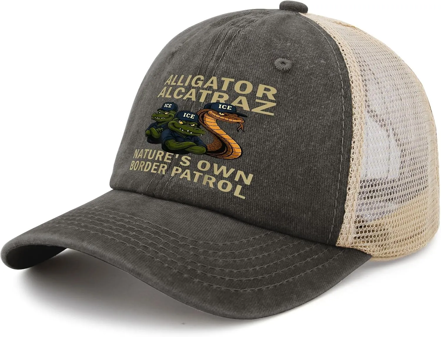 Alligator Alcatraz Nature??s Own Border Patrol Trucker Hats Funny Cap for