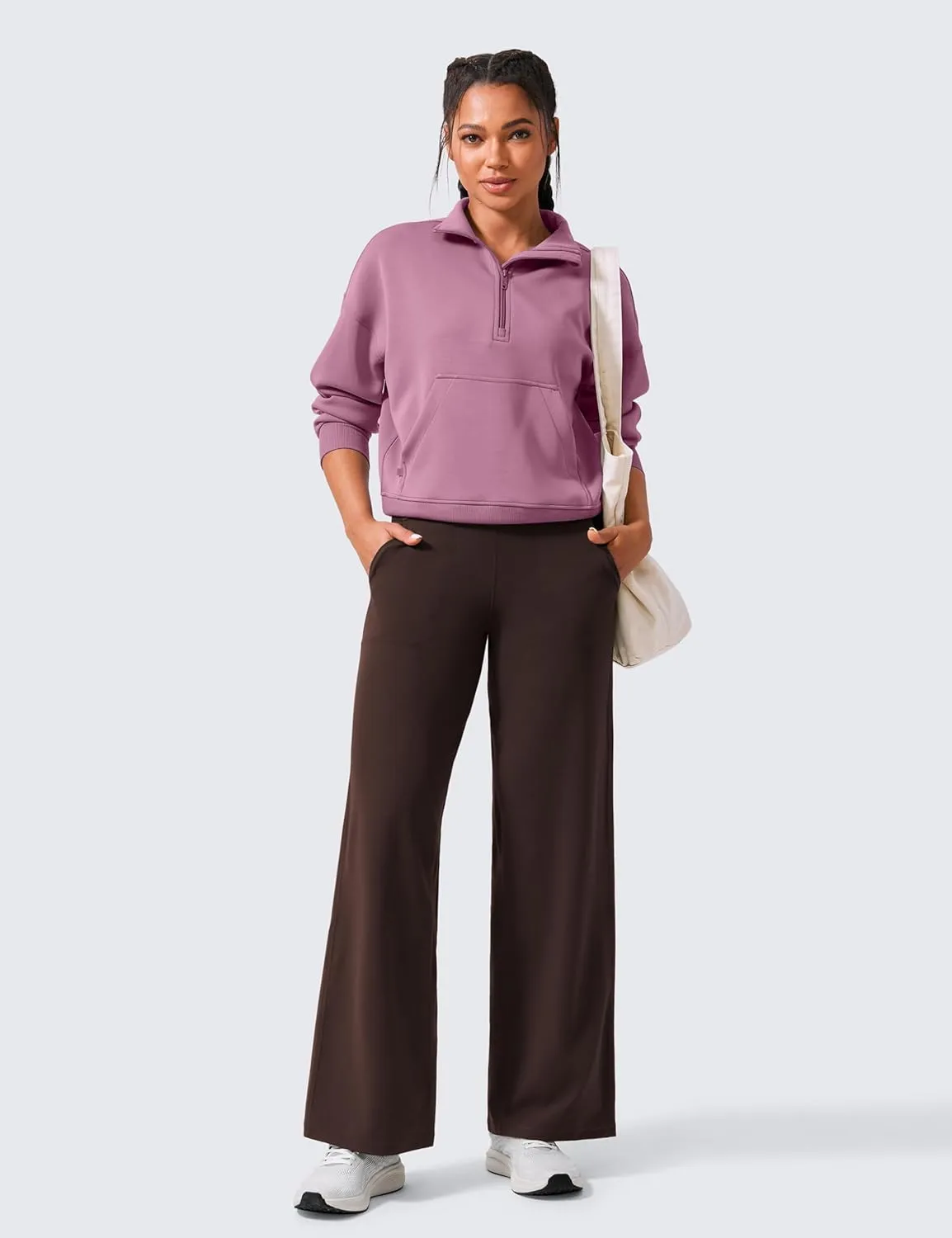 CRZ YOGA Womens Butterlift High Waisted Wide Leg Pants with Pockets 29"/31"/33" - Yoga Lounge Buttery Soft Comfy Casual