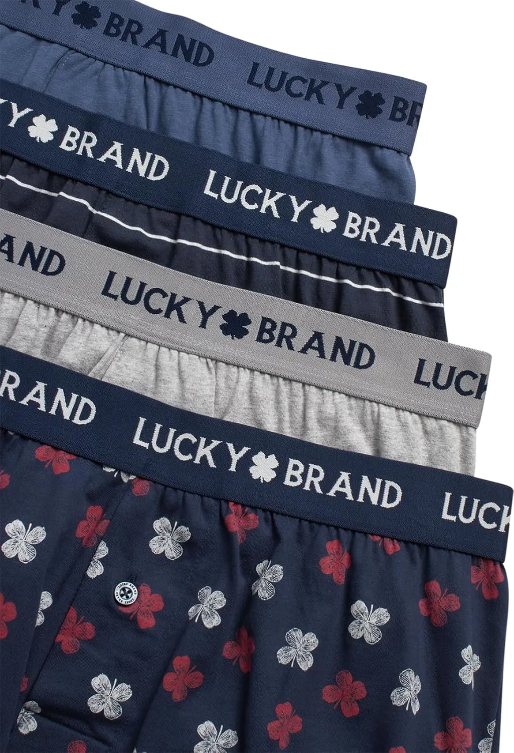 Lucky Brand Boxers for Men - 4 Pack Knitted Mens Underwear with Functional Fly - Classic Mens Boxers (S-XXL)