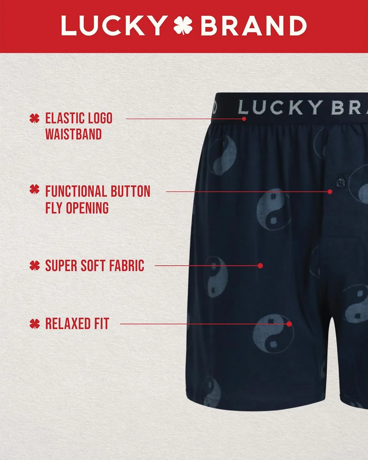 Lucky Brand Boxers for Men - 4 Pack Knitted Mens Underwear with Functional Fly - Classic Mens Boxers (S-XXL)
