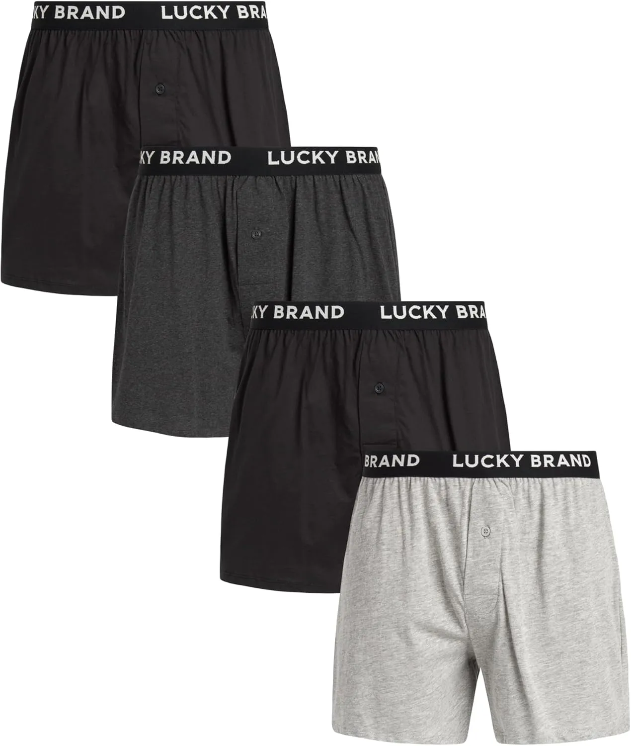 Lucky Brand Boxers for Men - 4 Pack Knitted Mens Underwear with Functional Fly - Classic Mens Boxers (S-XXL)