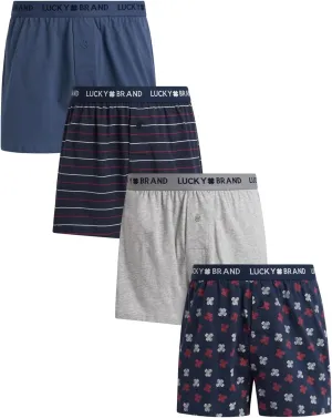 Lucky Brand Boxers for Men - 4 Pack Knitted Mens Underwear with Functional Fly - Classic Mens Boxers (S-XXL)