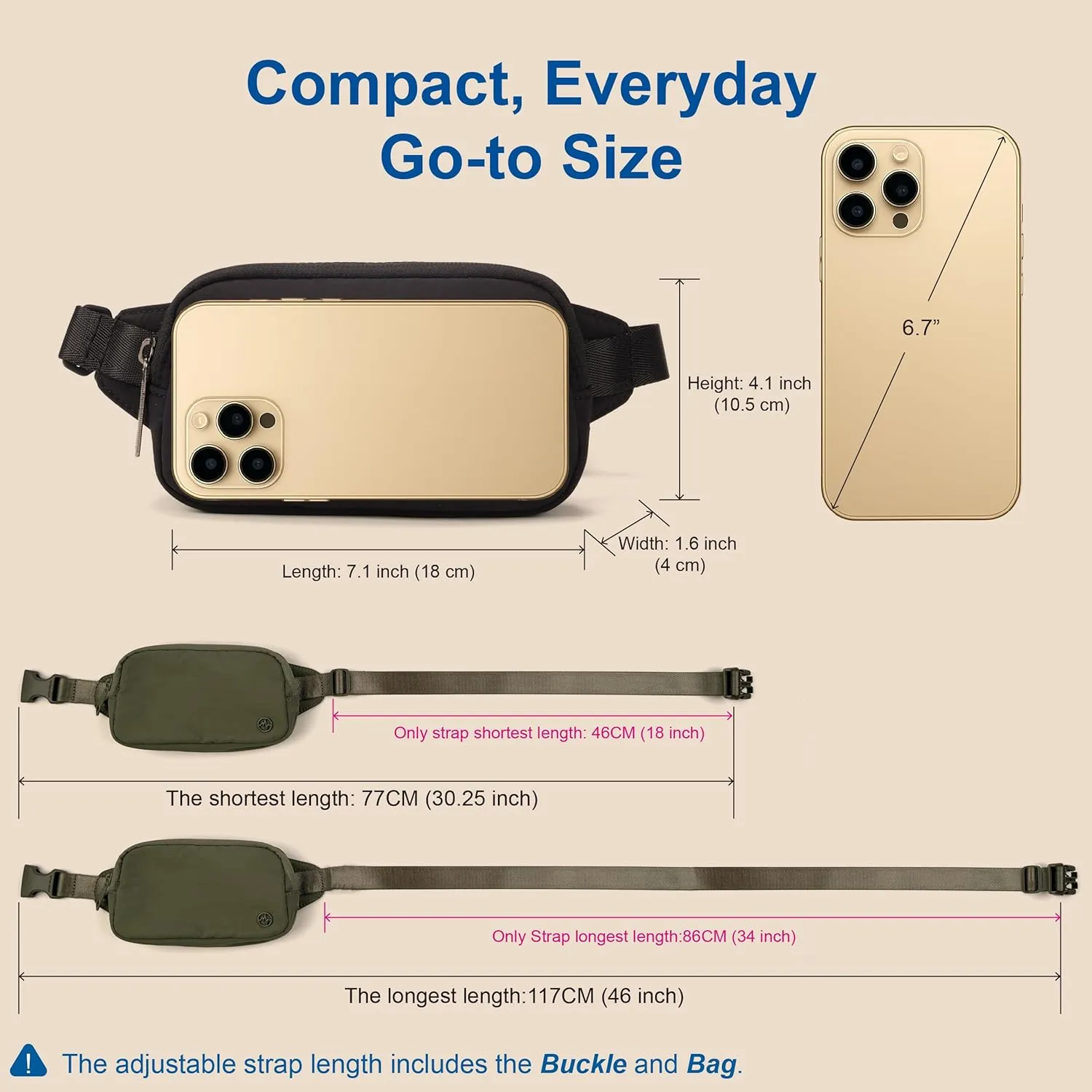 Pander Mini Belt Bag ?C Ultra Compact, Fits 6.7?? Phone, Lipstick, Earbuds, Essentials, Small Crossbody Waist Purse, Pale Grey