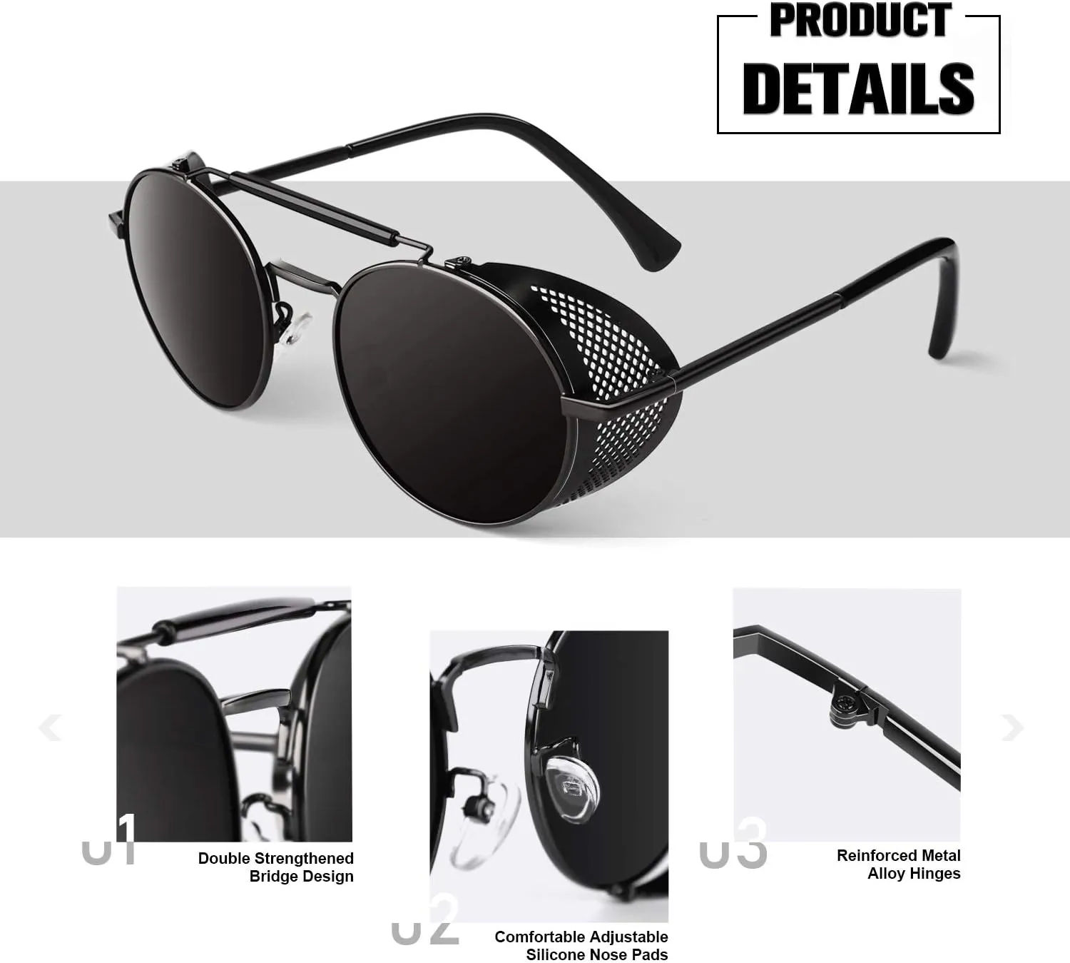 Retro Round Polarized Steampunk Sunglasses Men Women Side Shield Goggles Gothic S92-ADVANCED POLARIZED