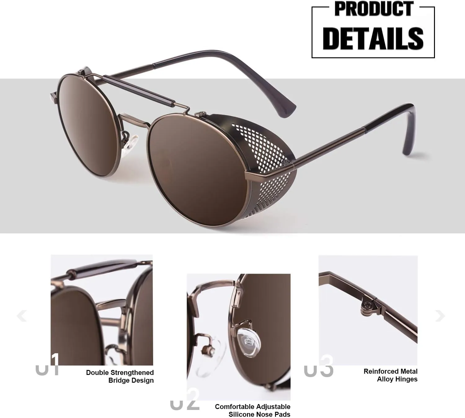 Retro Round Polarized Steampunk Sunglasses Men Women Side Shield Goggles Gothic S92-ADVANCED POLARIZED