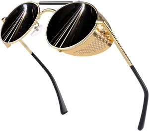 Retro Round Polarized Steampunk Sunglasses Men Women Side Shield Goggles Gothic S92-ADVANCED POLARIZED