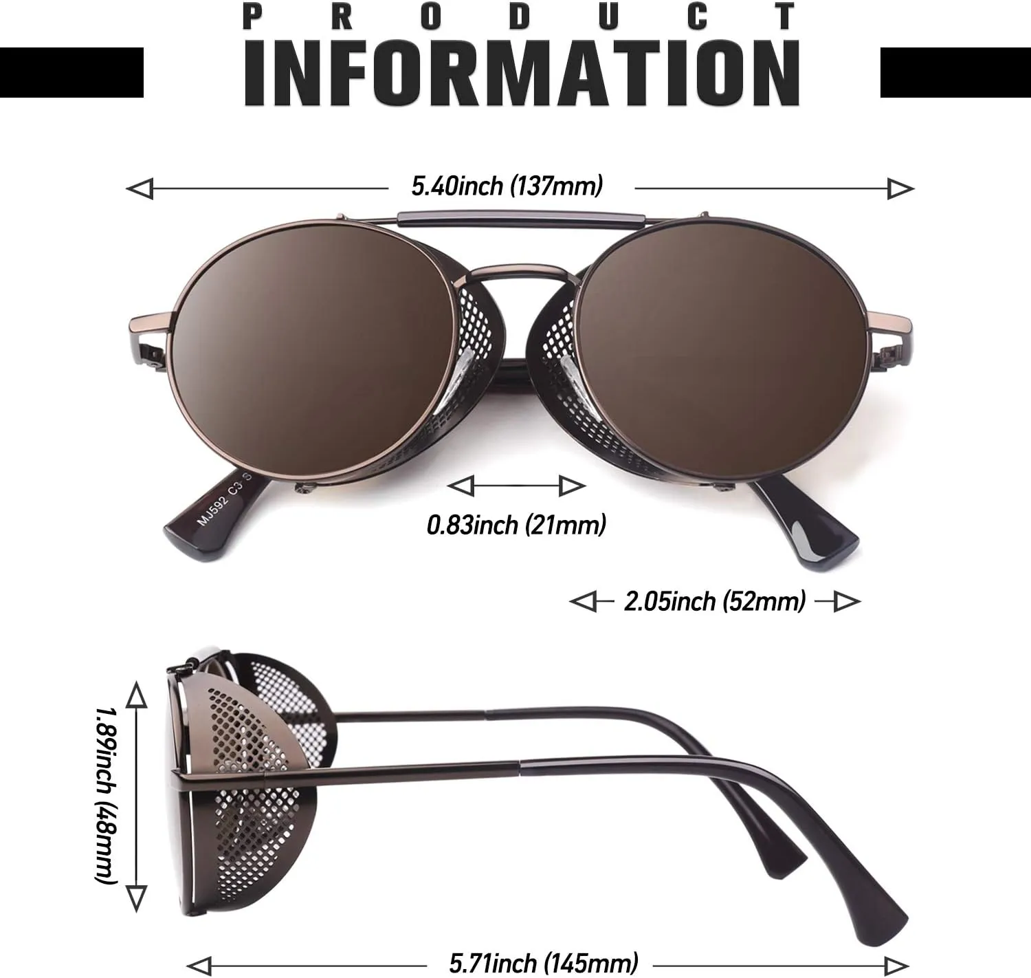 Retro Round Polarized Steampunk Sunglasses Men Women Side Shield Goggles Gothic S92-ADVANCED POLARIZED