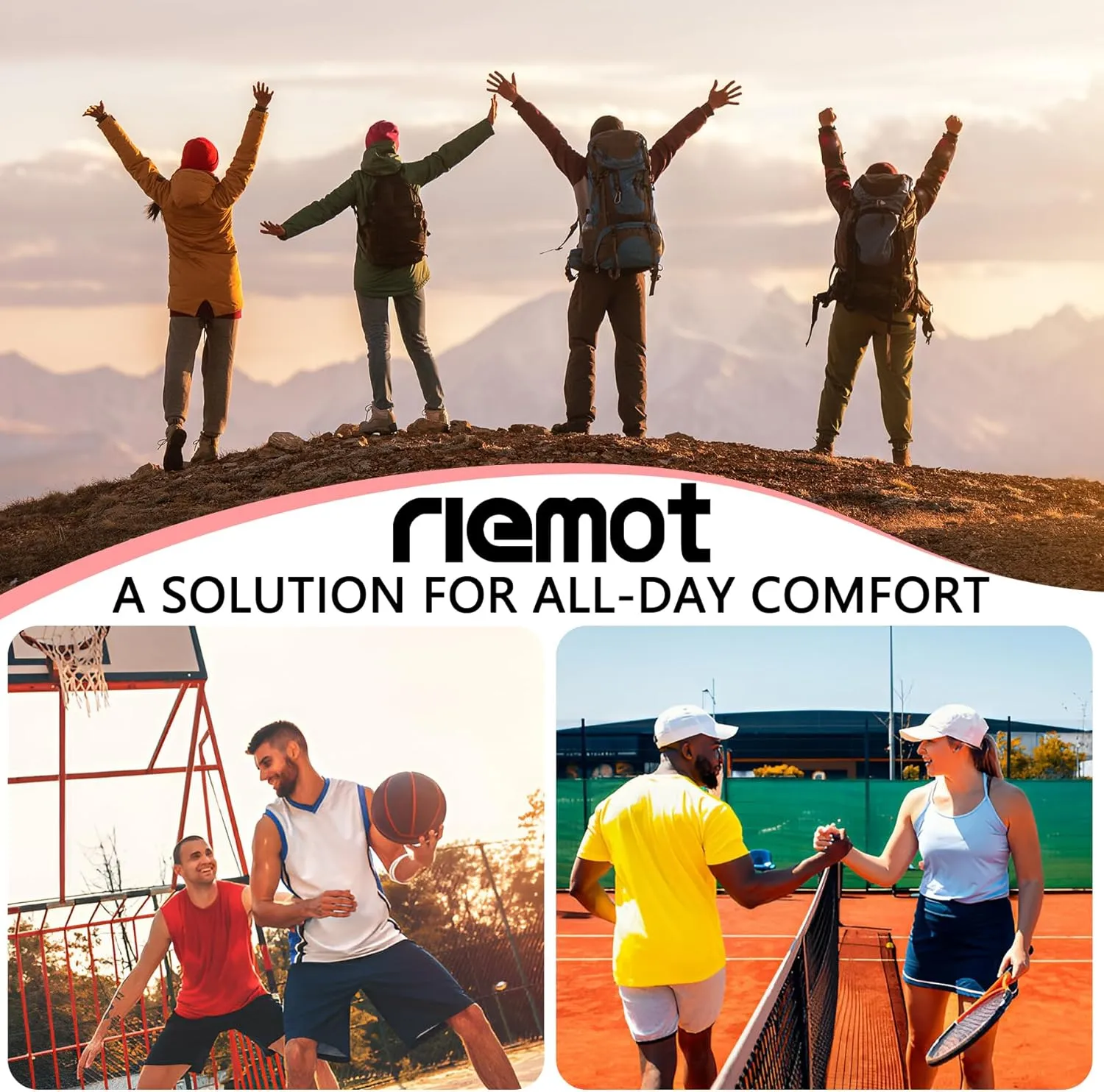 riemot Fitness Running Insoles for Men Comfortable Arch Support Inserts Plantar Fasciitis Relief Insole Cushioning Athletic Gel Insert for Sneakers,Hiking Shoes Black US9.5/ EU42.5